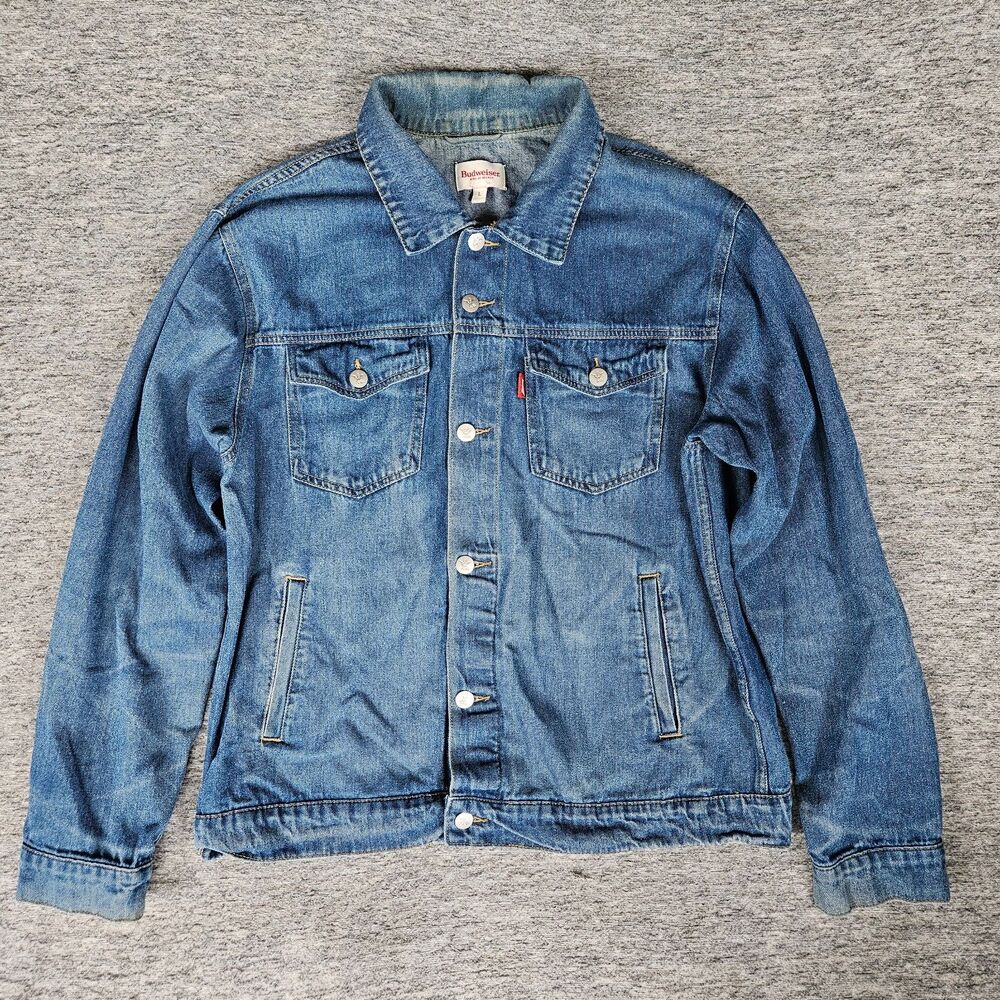 Budweiser Denim Collection Men's Large King Of Beers Denim Jacket Medium Wash